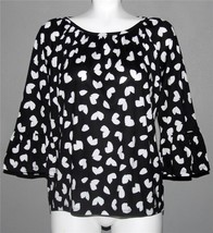 MICHAEL KORS Black White Feathery Hearts Bell Ruffle Sleeve Peasant Blouse Wm&#39;s - £31.09 GBP