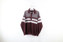 Vtg 90s Streetwear Mens Large Faded Striped Collared Pullover Long Sleeve Polo - £34.99 GBP