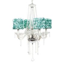 CHIC SHABBY 4 Arm Turquoise Blue Rose Garden Crystal  Chandelier - £804.26 GBP