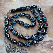 islamic 33 Prayer Beads kuka beads turquoise coral inlaid komboloi Tesbih rosary - £30.07 GBP
