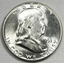 1951-P Fbl Franklin Half Dollar Nch Unc Coin AF108 - £39.99 GBP