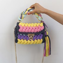 Handmade Women&#39;s Needle Hook Bag Designer Multi Color Handbag Colorful Rainbow S - £55.54 GBP