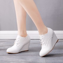 Crystal Queen Ankle Boots Wedges Female Lace Up Platforms Autumn Winter White Sh - £40.74 GBP