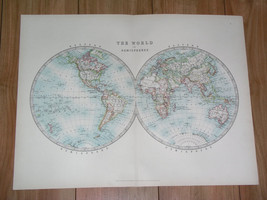 1907 Antique Map Of The World Globes America Asia Africa Europe Australia - £24.90 GBP