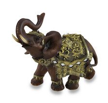 Scratch &amp; Dent Exotic Wood Look and Gold Finish Trunk Up Thai Elephant Statue - £17.50 GBP