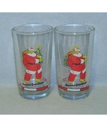 Firna Seasons Greetings 2 Glass Tumblers Santa and Christmas Trees - $9.53 CAD
