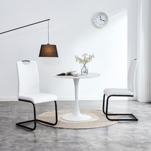 Dining chairs set of 2, White PU Chair modern kitchen chair with metal leg - £88.36 GBP