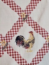 French Country Rooster Fabric Red Trellis Brocade Embroidered Tapestry 56 x 66&quot; - £54.80 GBP
