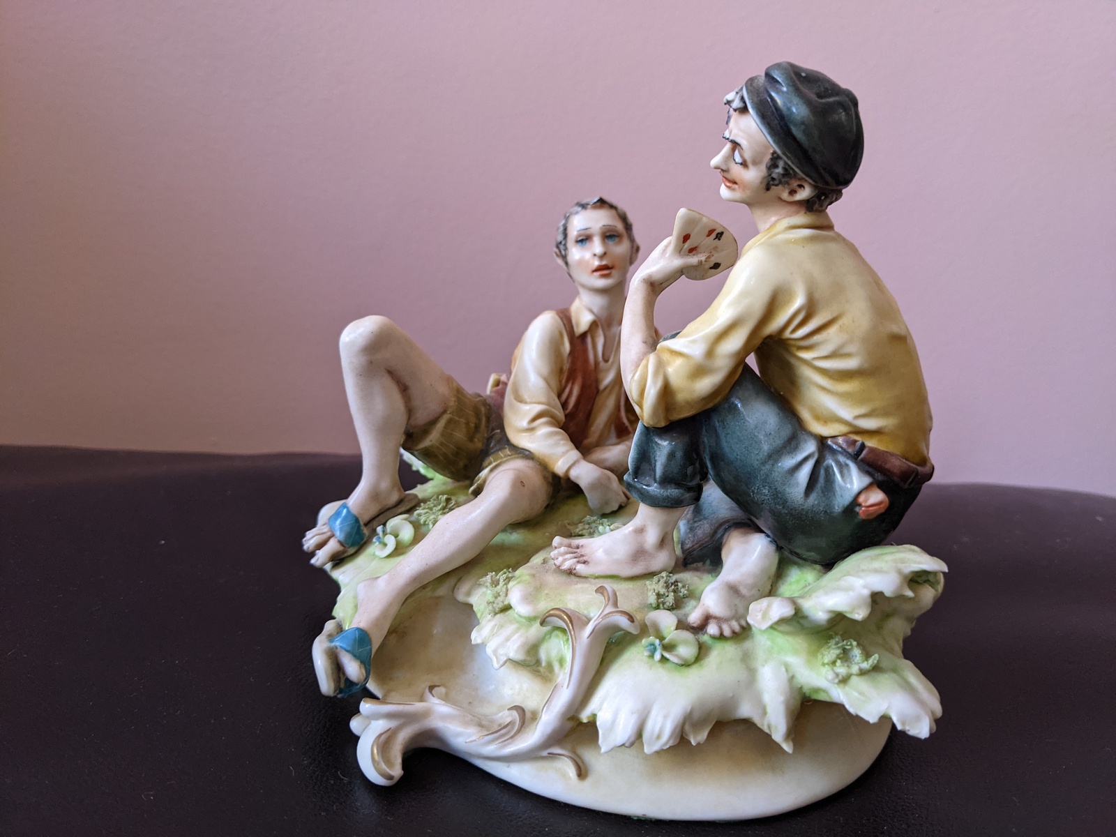 Vintage Italy Capodimonte Figurine A. Borsato Card Players Mint