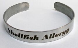 Medical Shellfish Allergy Silver Aluminum 3/8" X 6" Bracelet, Free Shipp... - $13.95