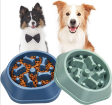 Slow feeder dog bowls plastic green &amp; blue 2 pack - £4.71 GBP