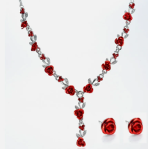 Women Crystal Rose Flower Earrings Necklace Set Bride Wedding Jewelry Wholesale - £14.38 GBP