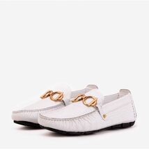 The Pisa White Leather Bit Drive Loafer Men Shoe image 2