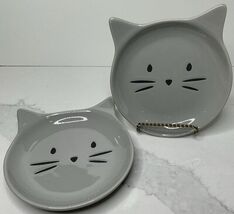 2 Signature Ceramic Bowl Cat Face Shaped Trinket Dish Gray New - $23.71