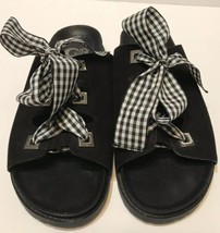 Gianni Bini Black Leather Strap Open Toe Flat Sandals Shoes Women&#39;s Sz 6M - £10.66 GBP