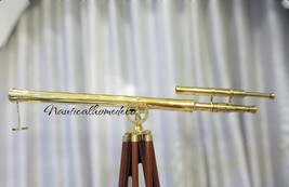 Nautical Brass Floor Standing Double Barrel Telescope Tripod Marine Collection - $270.00