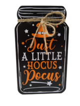 Halloween Just a little HOCUS POCUS Wood Decor Witch Hat Potion JAR Wooden Stars - £8.03 GBP