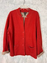 Eileen Fisher Plus Sz 2X Red Double Layer Merino Wool Jacket Pockets - $69.98