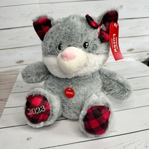 PetSmart Lucky 2023 Plush Toy Squeaking Gray Cat With Red Plaid Accents &amp; Bow - £11.17 GBP