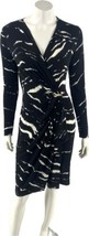 Michael Kors Faux Wrap Dress Size Small Black White Long Sleeve V  Neck ... - £35.09 GBP