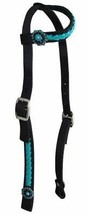 Western Saddle Horse Turquoise Braided Laced Black Heavy Nylon One Ear Headstall - £12.46 GBP