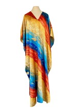 Vintage Winlar Kaftan Silky Floral Multicolor Gold Autumn Lounge Dress Mumu - $743.33 MXN