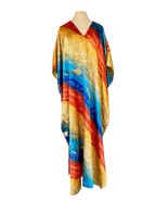 Vintage Winlar Kaftan Silky Floral Multicolor Gold Autumn Lounge Dress Mumu - $39.60