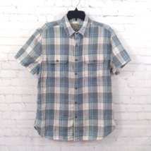 Lucky Brand Button Up Shirt Mens Medium Gray Plaid Classic Fit Short Sleeve - $17.99