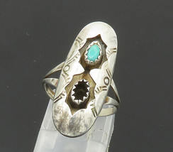 NAVAJO 925 Silver - Vintage Turquoise Etched Detail Cocktail Ring Sz 6 - RG20438 - £54.10 GBP