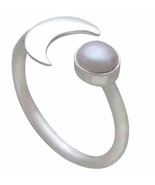 Sterling Silver Pearl and Crescent Moon Adjustable Ring - $85.85 CAD