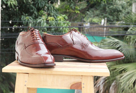 Handmade Men&#39;s Brown Leather Lace Up Shoes, Men Dress Formal Designer Shoes - £115.48 GBP+