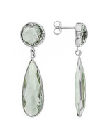 JTV GREEN PRASIOLITE Rhodium Over STERLING SILVER DangleEarrings 30.00ct... - $111.01