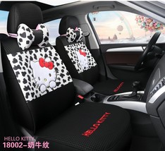 Hello Kitty Cartoon Car Seat Covers Set Universal Car Interior Black Wit... - £133.67 GBP