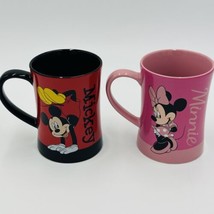 Disney Store Mugs Embossed Mickey And Minnie Mouse Pink And Red Coffee S... - $55.17