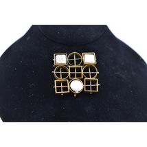 Vintage Brass Geometric Art Deco Brooch with Baroque Pearls - $74.00