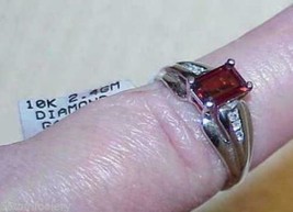 10K .33Ct  GARNET EMERALD CUT DIAMOND RING White Gold New Tag - £286.38 GBP