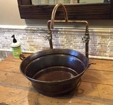 15&quot; Round Hand Hammered Copper Bucket Vessel Bathroom Sink with Grid Drain  - £149.46 GBP