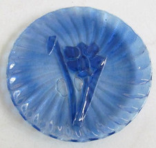 Vintage Peggy Karr Blue Glass Handcrafted &quot;Tulips &quot; Fused Glass Designed Plate - £43.26 GBP