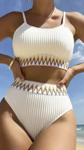 Women&#39;s Sexy White Chevron Tape High Waist Bikini 2 Piece Set Swimsuit s... - £8.86 GBP