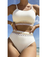 Women&#39;s Sexy White Chevron Tape High Waist Bikini 2 Piece Set Swimsuit s... - £8.88 GBP