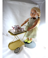 Tea set and cart for 18 inch Dolls Porcelain set W metal cart DOLL NOT I... - $29.77 CAD