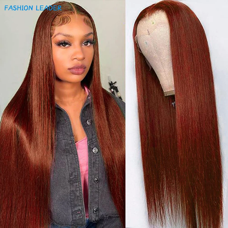 Reddish Brwon Straight Lace Front Human Hair Wigs 13x4 Body Wave Lace Front - £42.29 GBP+