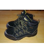 BRAHMA MEN&#39;S BLACK SUEDE LEATHER SHOE-7.5-WORN ONCE-STEEL TOE-YELLOW ACCENT - $43.38 CAD