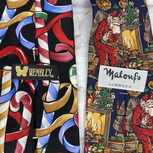 Christmas Ties Lot of 4 Candy Canes Santa Claus Playing Golf Wreaths Holiday Item image 6