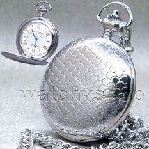 Pocket Watch Silver Color 47 MM for Men Roman Number Dial with Fob Chain P268 - £18.82 GBP