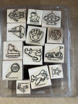 New Stampin’ Up TOY BOX Set of 13 wood Rubber Stamps dinosaur plane boat roller - £7.76 GBP