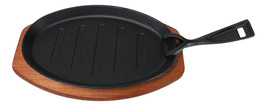 Personal Size Cast Iron Oval Fajita Steak Pan Skillet With Wood Trivet Base - $31.99