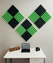 2&quot;x12&quot;x12&quot; Green Black Acoustic Wedge Studio Soundproofing Foam Tiles 12 Pack - £27.96 GBP