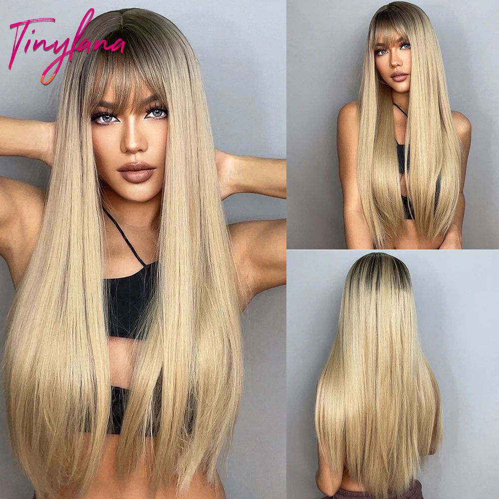 Light Blonde Synthetic Wigs Long Straight Brown Blonde Hair Wig for White Wom - £9.82 GBP+
