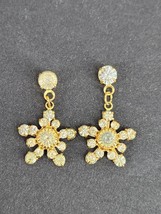 Vintage Crystal Snowflake Earrings Gold Tone Dangle Rhinestone - $10.38